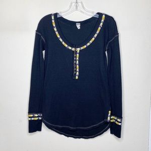 We the Free Black Long Sleeve Henley Top Black